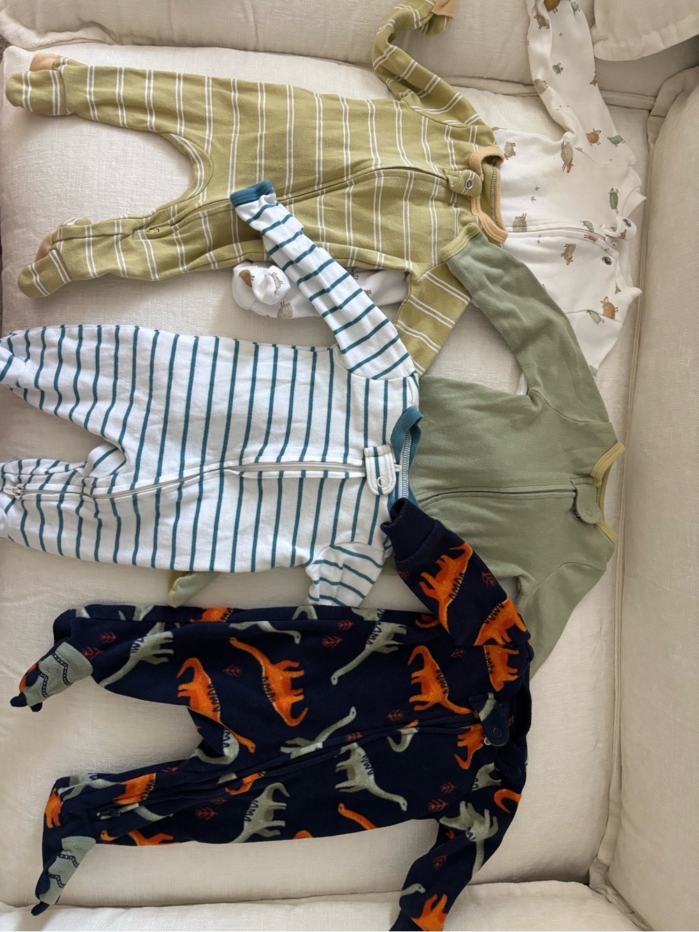 Mixed Brands One-Piece Pajama Set in Green, Navy & White - Multicolor Pack